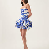 AJE (blue floral) Violette bubble hem mini