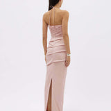 RACHEL GILBERT (baby pink) Ayla ruched halter neck gown