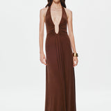 MISHA (brown) Jennifer Cupro drape gown