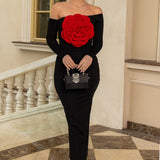 SIERRA DARIEN (black/red) off shoulder with red flower midi