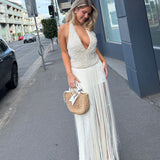CUSTOM MADE (pearl / ivory) Lucy Fringe Halter Maxi