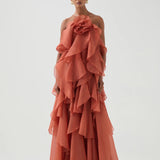 AJE (Peach/apricot) Pandorea halter frill maxi