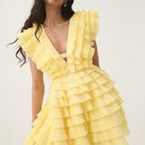 AJE (yellow) Reflection v-neck frill mini