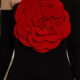 SIERRA DARIEN (black/red) off shoulder with red flower midi