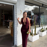 NOOKIE (wine/burgundy) Demi halter maxi