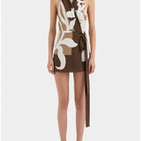 SIR THE LABEL (brown/white) Portia wrap halter mini