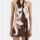 SIR THE LABEL (brown/white) Portia wrap halter mini