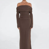 BENNI (brown) Lorena off the shoulder long sleeve maxi