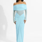 DEME BY GABRIELLA (blue) off shoulder rouged gown