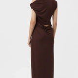 CAMILLA AND MARC (brown) Annalise draped one shoulder gown