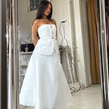 SELF PORTRAIT (white) Bridal strapless taffetta midi