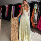 FENITY (butter yellow) Gaia pleated halter maxi