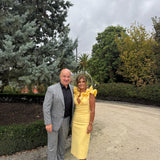 REBECCA VALLANCE (yellow) Chloe ruffled taffeta midi dress