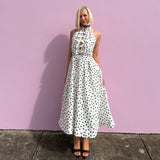 REBECCA VALLANCE (black/white) Delia polka dot halter midi