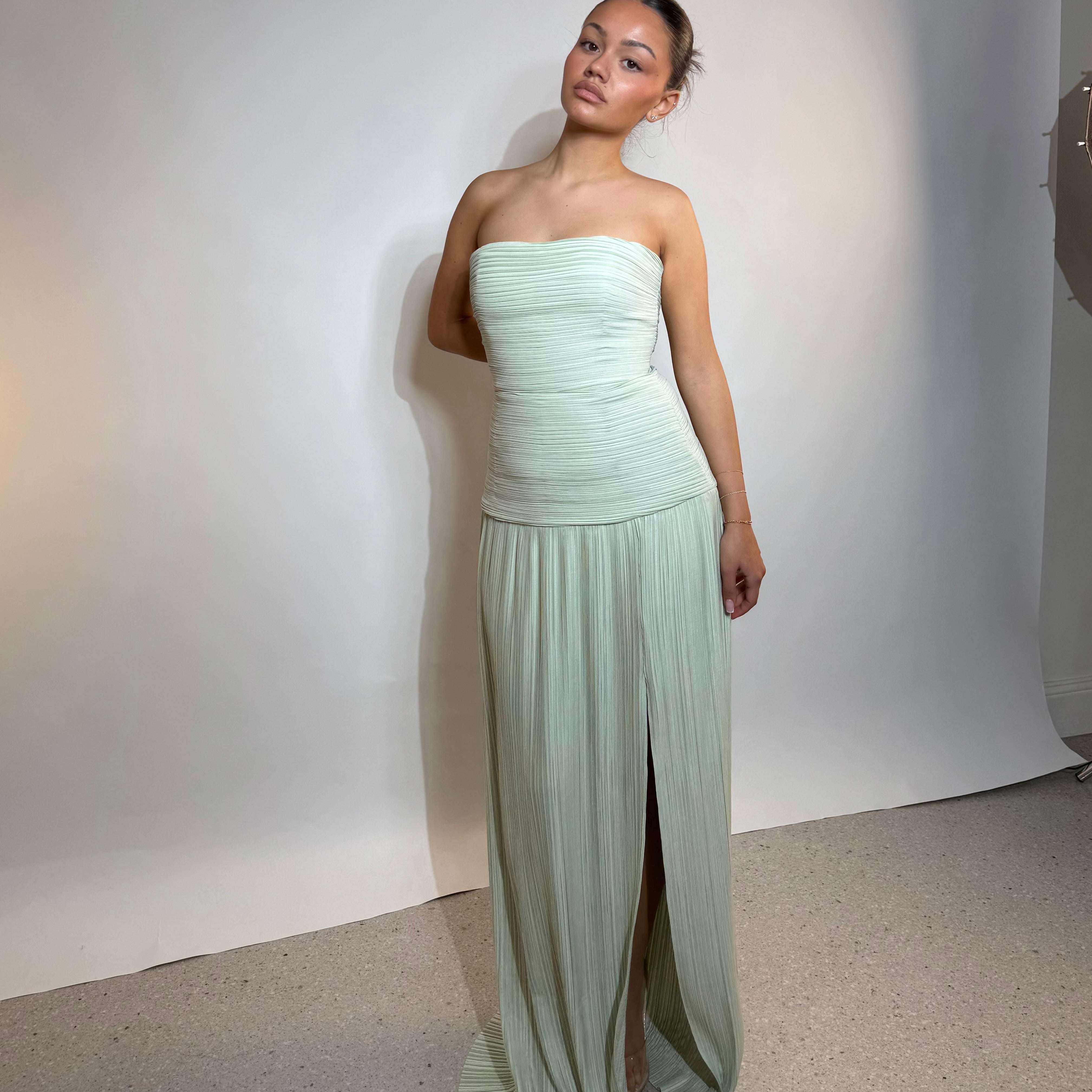 MANNING CARTELL (sage) Royal debut strapless maxi | Rent My Style Boutique MANNING CARTELL (sage) Royal debut strapless maxi | Rent My Style Boutique