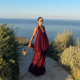 TOJHA (wine red) Denzelle halter maxi set