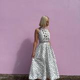REBECCA VALLANCE (black/white) Delia polka dot halter midi