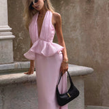 ELLIATT (baby pink) Fiorina halter peplum maxi