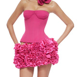 FANCI CLUB (pink) rosette mini skirt and corset set