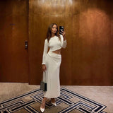 MISHA (white) Arma slinky long sleeve open tummy midi