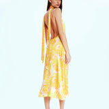 MIRAE PARIS (yellow/pink/floral) Camilla Wild Roses silk halter midi