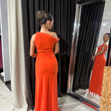 MISHA (orange) Sisal one shoulder mesh maxi