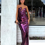 MESHKI (wine) Winston strapless sequin maxi
