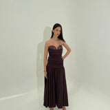 MAGDA BUTRYM (brown/purple) Crochet lace draped drop waist midi