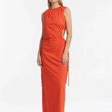 SIR THE LABEL (red) Linen High Neck Cut Out Midi