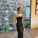 MISHA (Black) Enora Mesh Corset Satin Strapless Gown