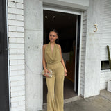 MISHA (gold) Olivia halter sparkly jumpsuit