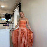 ACLER (orange/melon) Brayswick pleated strapless midi