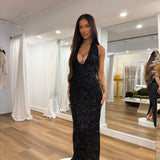 ALBINA DYLA (black) Crystal Halter Couture Gown