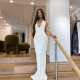 ALBINA DYLA (white) Crystal Halter CUSTOM Couture Gown