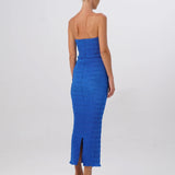 LIDEE (blue) Aurore crepe strapless midi