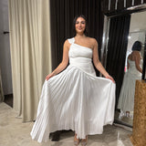 ACLER (white) Grangecourt one shoulder pleated maxi