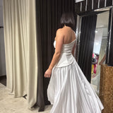ACLER (white) Grangecourt one shoulder pleated maxi
