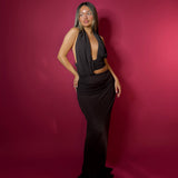 CHRISTOPHER ESBER (brown) Draped cumberbund halter maxi