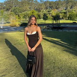 SHE IS OLLA (brown) Nicolette strapless pleated maxi