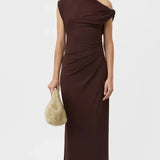 CAMILLA AND MARC (brown) Annalise draped one shoulder gown