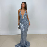 MISHA (blue) Sapphire Sequin gown