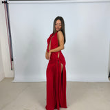DECONDUARTE (red) Dakota plunge neck maxi