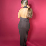 CHRISTOPHER ESBER (brown) Draped cumberbund halter maxi