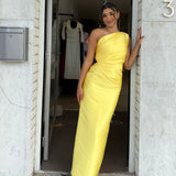 SOLACE LONDON (yellow) Kira Twill one shoulder gown