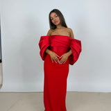SOLACE LONDON (red) Arla off shoulder gown