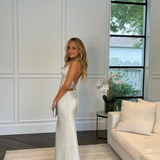 DECONDUARTE (silver) Astor halter neck glitter maxi