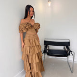 AJE (tan/brown) Eleni Tiered Maxi frill skirt/top set