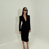 ALEX PERRY (black) Long sleeve V neck midi