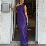 SOLACE LONDON (purple) Kira Twill one shoulder gown