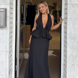 ELLIATT (black) Fiorina halter peplum maxi